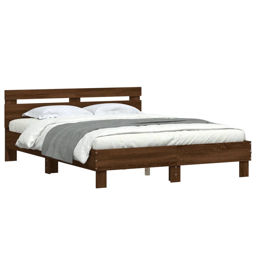 Bed Frame | Brown oak | Engineered wood | Double |  Simplistic
