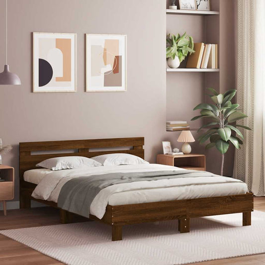 Bed Frame without Mattress Brown Oak 140x190 cm