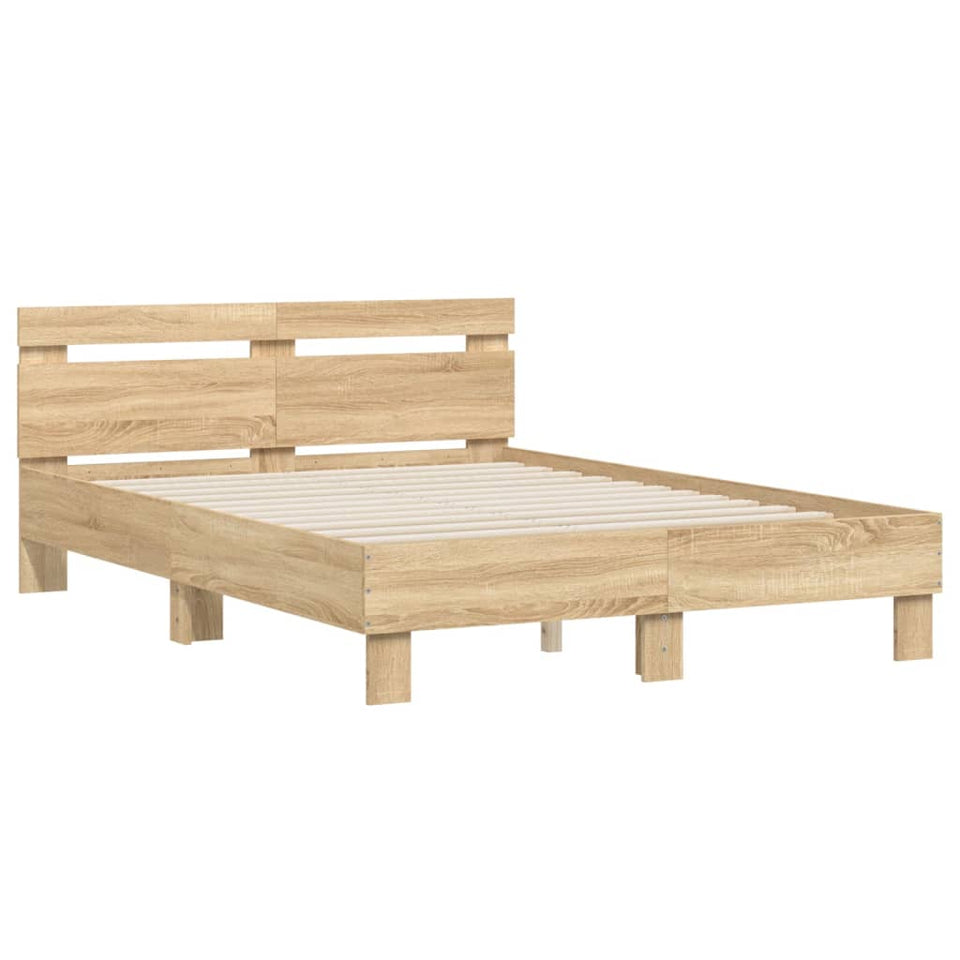 Bed Frame with Headboard Sonoma Oak 135x190 cm Double Engineered Wood