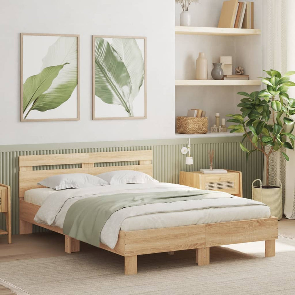 Bed Frame with Headboard Sonoma Oak 135x190 cm Double Engineered Wood