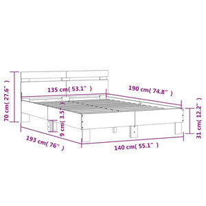 Bed Frame with Headboard Sonoma Oak 135x190 cm Double Engineered Wood