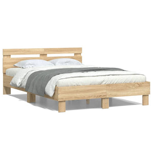 Bed Frame with Headboard Sonoma Oak 135x190 cm Double Engineered Wood