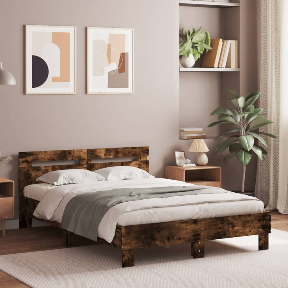 Bed Frame with Headboard Smoked Oak 120x190 cm Small Double Engineered Wood