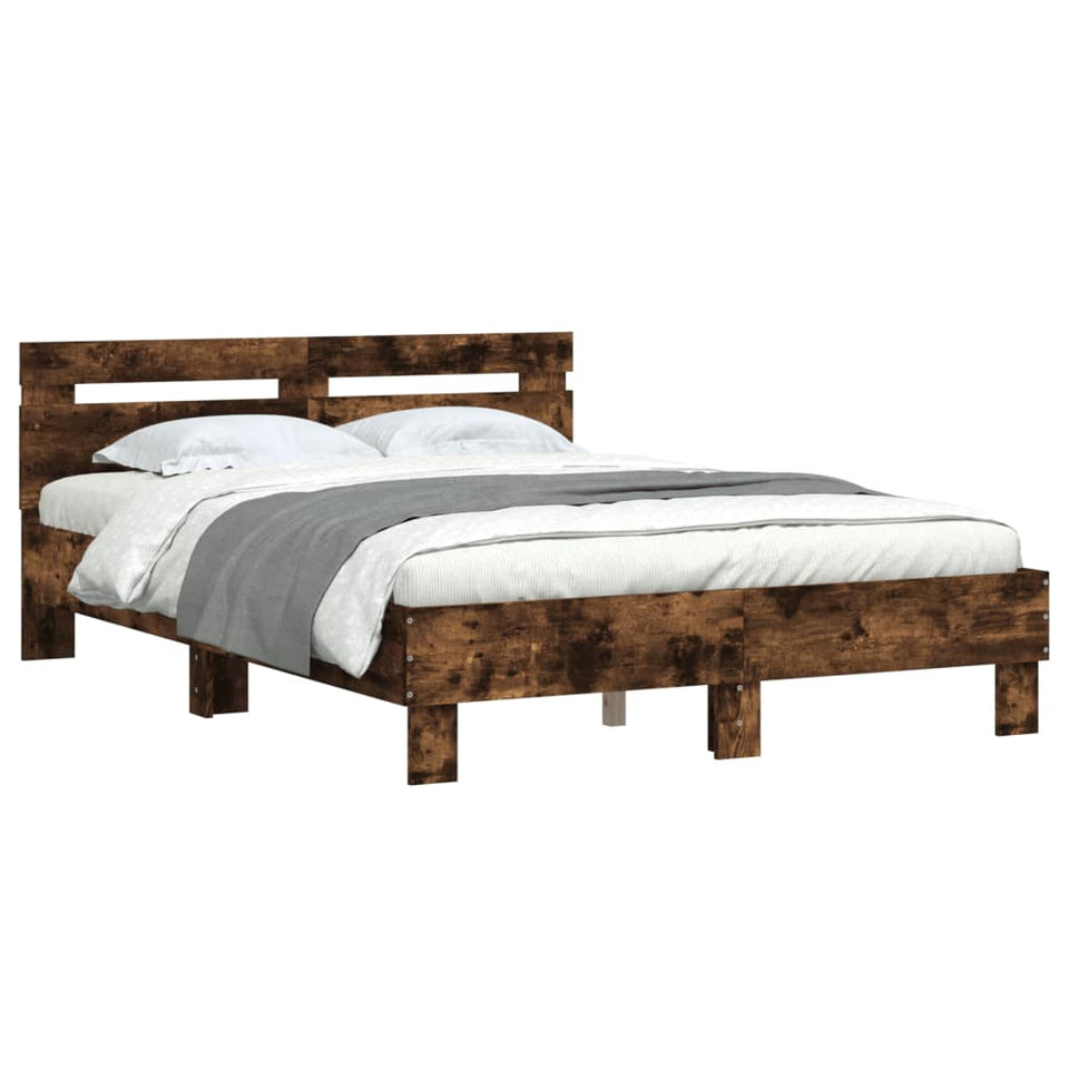 Bed Frame with Headboard Smoked Oak 120x190 cm Small Double Engineered Wood