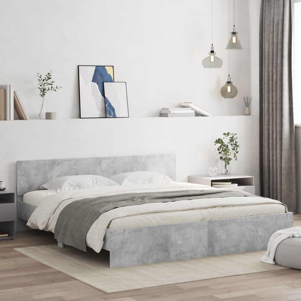 Bed Frame | Concrete grey | Engineered wood | Double | Durable