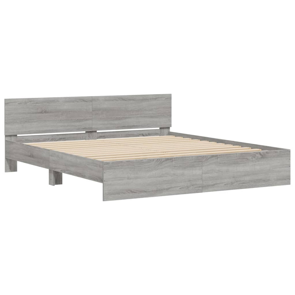 Bed Frame with Headboard Grey Sonoma 160x200 cm