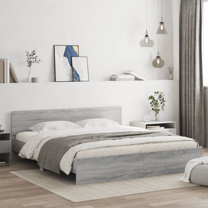 Bed Frame with Headboard Grey Sonoma 160x200 cm