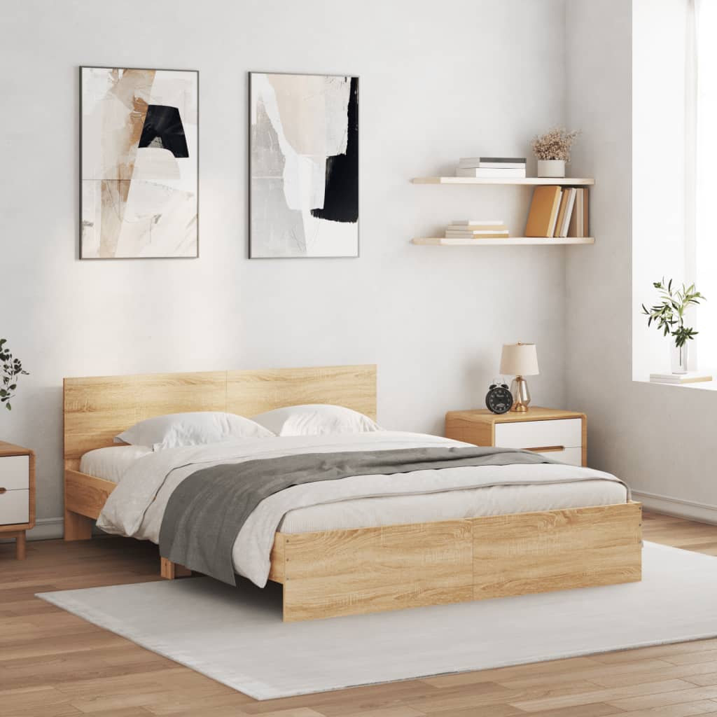 Bed Frame with Headboard Sonoma Oak 150x200 cm King Size