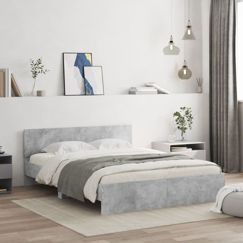 Bed Frame with Headboard Concrete Grey 150x200 cm King Size