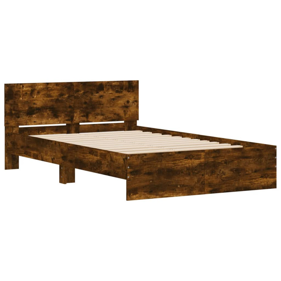 Bed Frame with Headboard Smoked Oak 120x200 cm