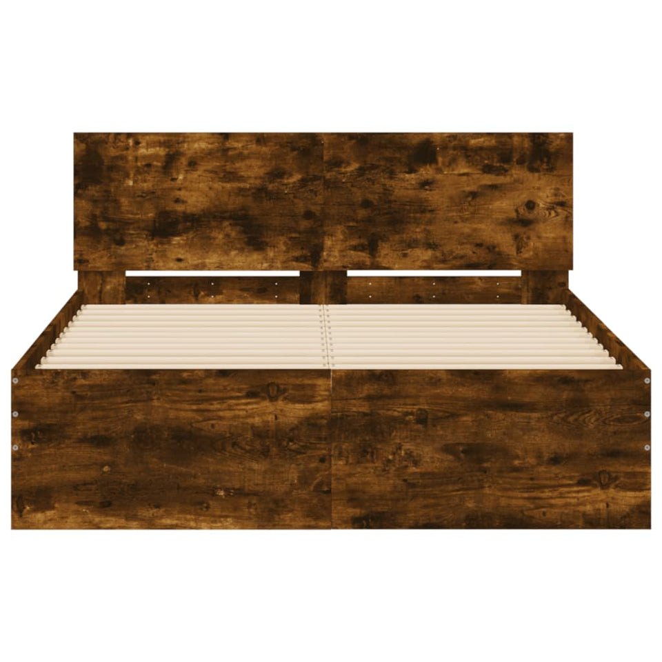 Bed Frame with Headboard Smoked Oak 120x200 cm