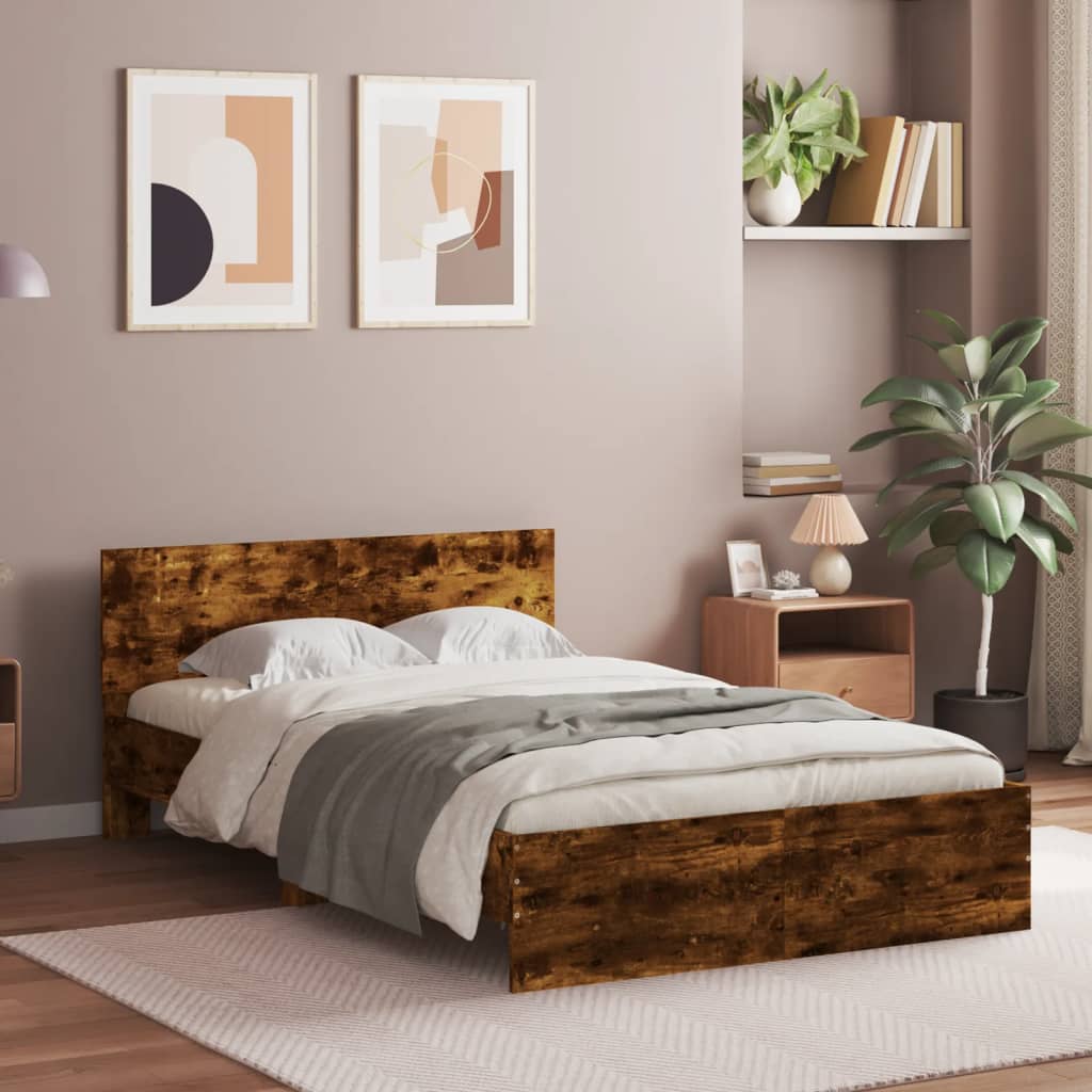 Bed Frame with Headboard Smoked Oak 120x200 cm