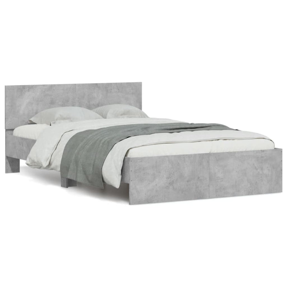 Bed Frame with Headboard Concrete Grey 135x190 cm Double