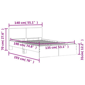 Bed Frame with Headboard Concrete Grey 135x190 cm Double