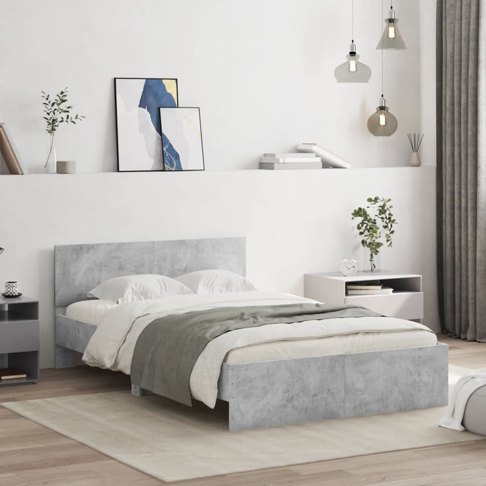 Bed Frame with Headboard Concrete Grey 135x190 cm Double