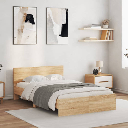 Bed Frame with Headboard Sonoma Oak 120x190 cm Small Double