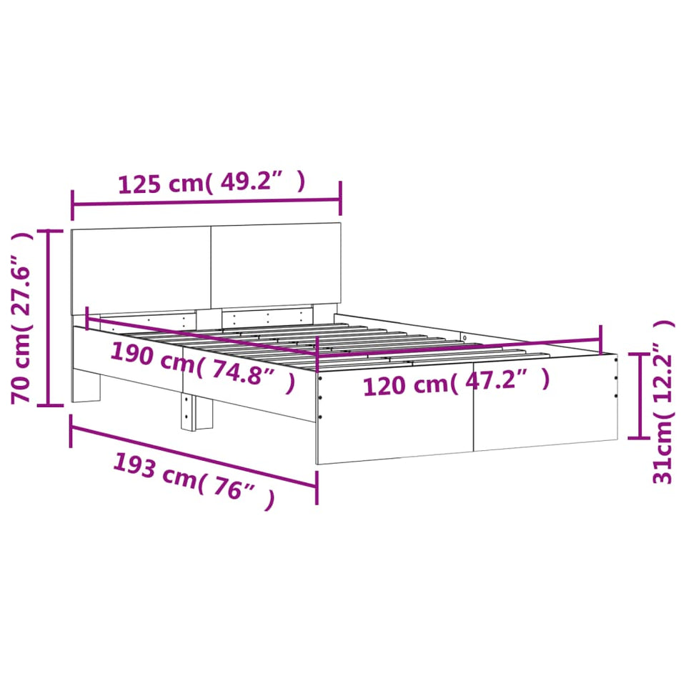 Bed Frame with Headboard Concrete Grey 120x190 cm Small Double