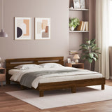 Bed Frame with Headboard and LED Brown Oak 200x200 cm