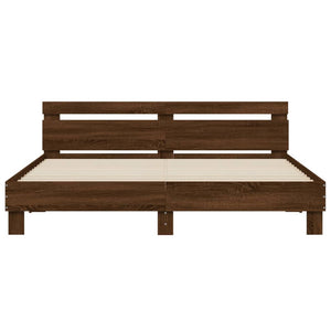 Bed Frame with Headboard and LED Brown Oak 200x200 cm