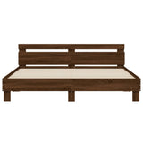 Bed Frame with Headboard and LED Brown Oak 200x200 cm