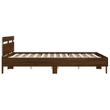 Bed Frame with Headboard and LED Brown Oak 200x200 cm