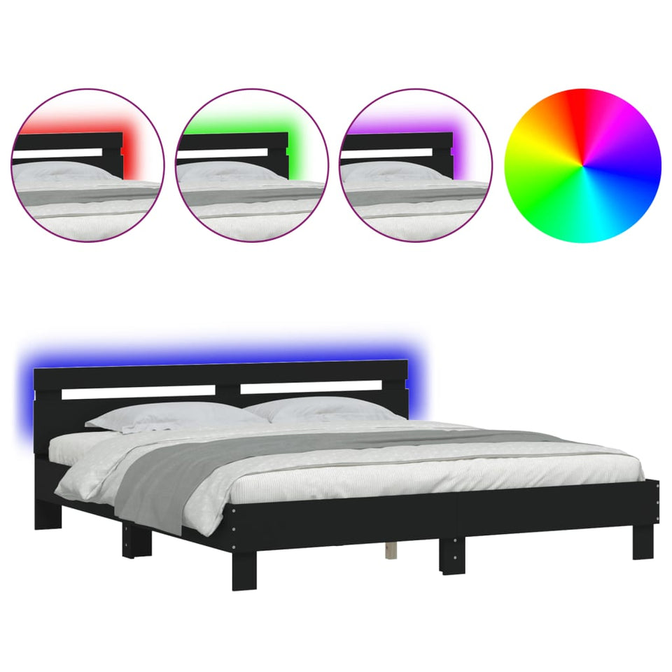 Bed Frame with Headboard and LED Black 160x200 cm