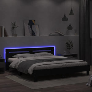 Bed Frame with Headboard and LED Black 160x200 cm