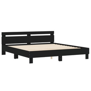 Bed Frame with Headboard and LED Black 160x200 cm