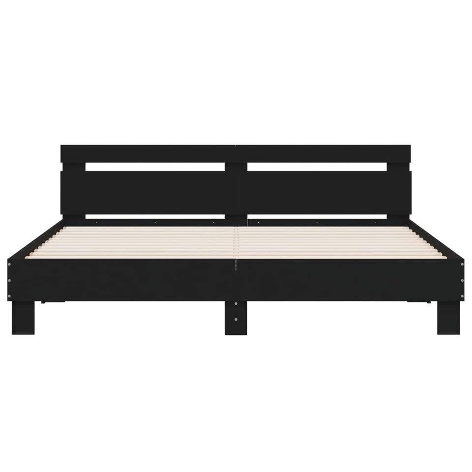 Bed Frame with Headboard and LED Black 160x200 cm