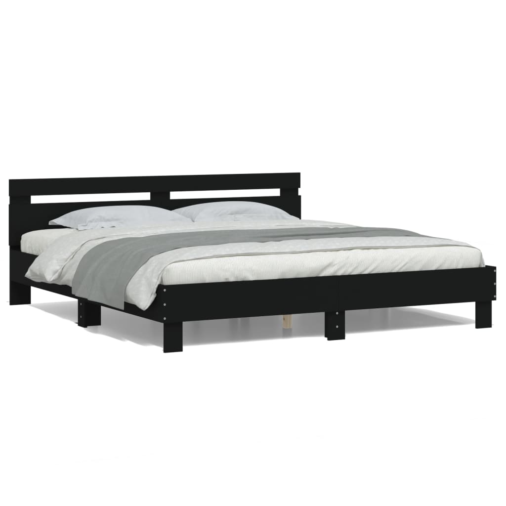 Bed Frame with Headboard and LED Black 160x200 cm