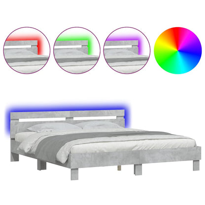 Bed Frame with LED without Mattress Concrete Grey 160x200 cm