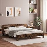 Bed Frame with Headboard and LED Smoked Oak 160x200 cm