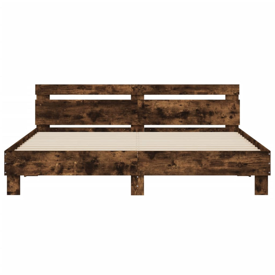 Bed Frame with Headboard and LED Smoked Oak 160x200 cm