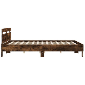 Bed Frame with Headboard and LED Smoked Oak 160x200 cm