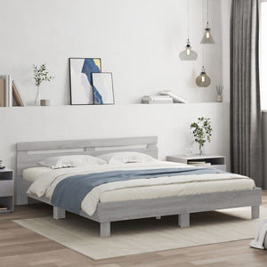 Bed Frame with Headboard and LED Grey Sonoma 160x200 cm