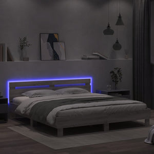 Bed Frame with Headboard and LED Grey Sonoma 160x200 cm