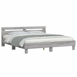 Bed Frame with Headboard and LED Grey Sonoma 160x200 cm