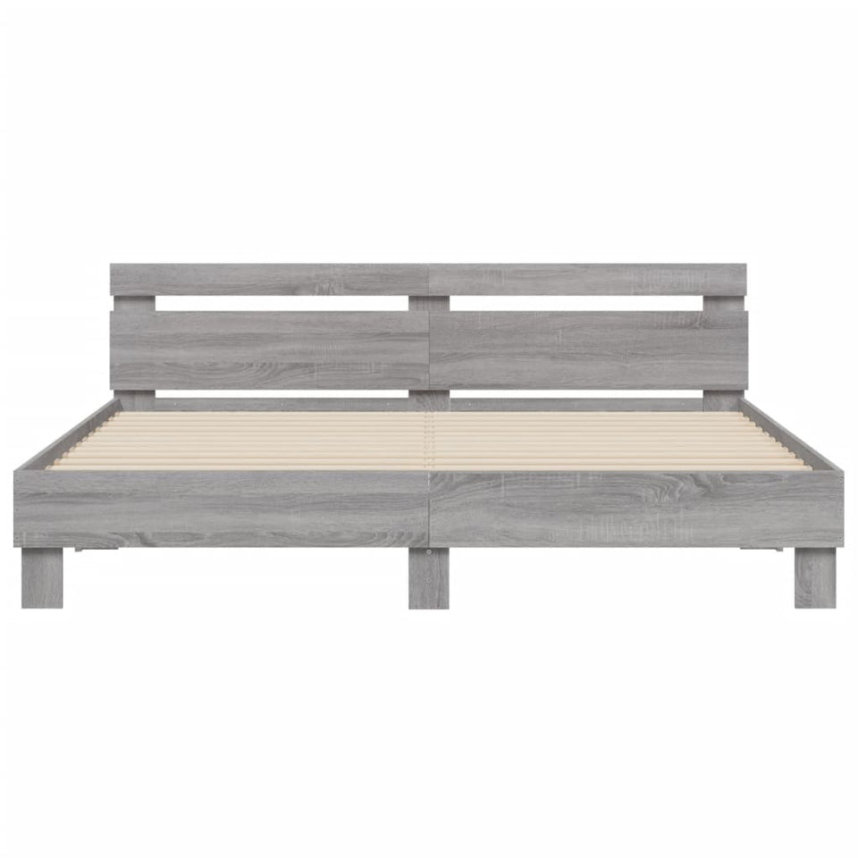 Bed Frame with Headboard and LED Grey Sonoma 160x200 cm