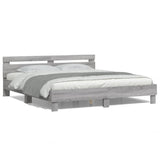 Bed Frame with Headboard and LED Grey Sonoma 160x200 cm