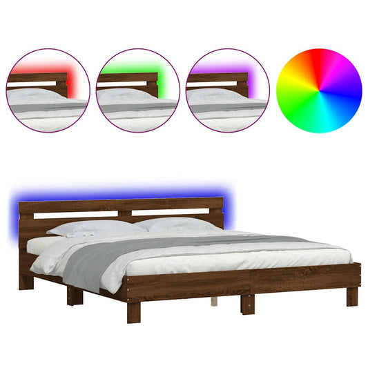 Bed Frame with LED without Mattress Brown Oak 160x200 cm