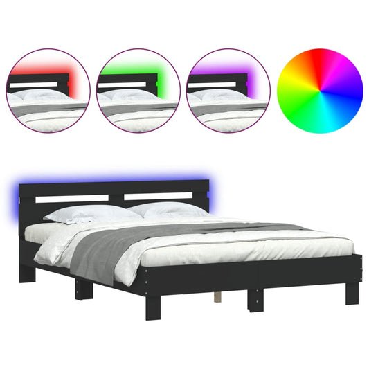 Bed Frame with LED without Mattress Black 150x200 cm King Size