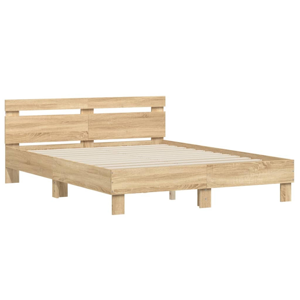 Bed Frame with Headboard and LED Sonoma Oak 150x200 cm King Size