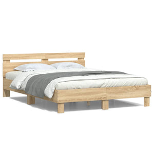 Bed Frame with Headboard and LED Sonoma Oak 150x200 cm King Size