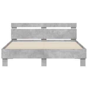 Bed Frame with Headboard and LED Concrete Grey 150x200 cm King Size