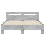 Bed Frame with Headboard and LED Concrete Grey 150x200 cm King Size