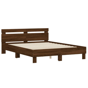 Bed Frame with Headboard and LED Brown Oak 150x200 cm King Size