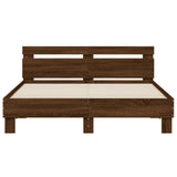 Bed Frame with Headboard and LED Brown Oak 150x200 cm King Size