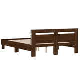 Bed Frame with Headboard and LED Brown Oak 150x200 cm King Size