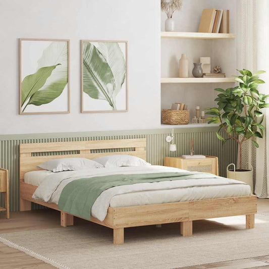 Bed Frame with LED without Mattress Sonoma Oak 140x200 cm