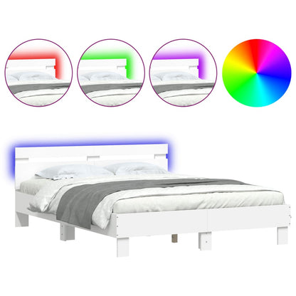 Bed Frame with LED without Mattress White 140x190 cm